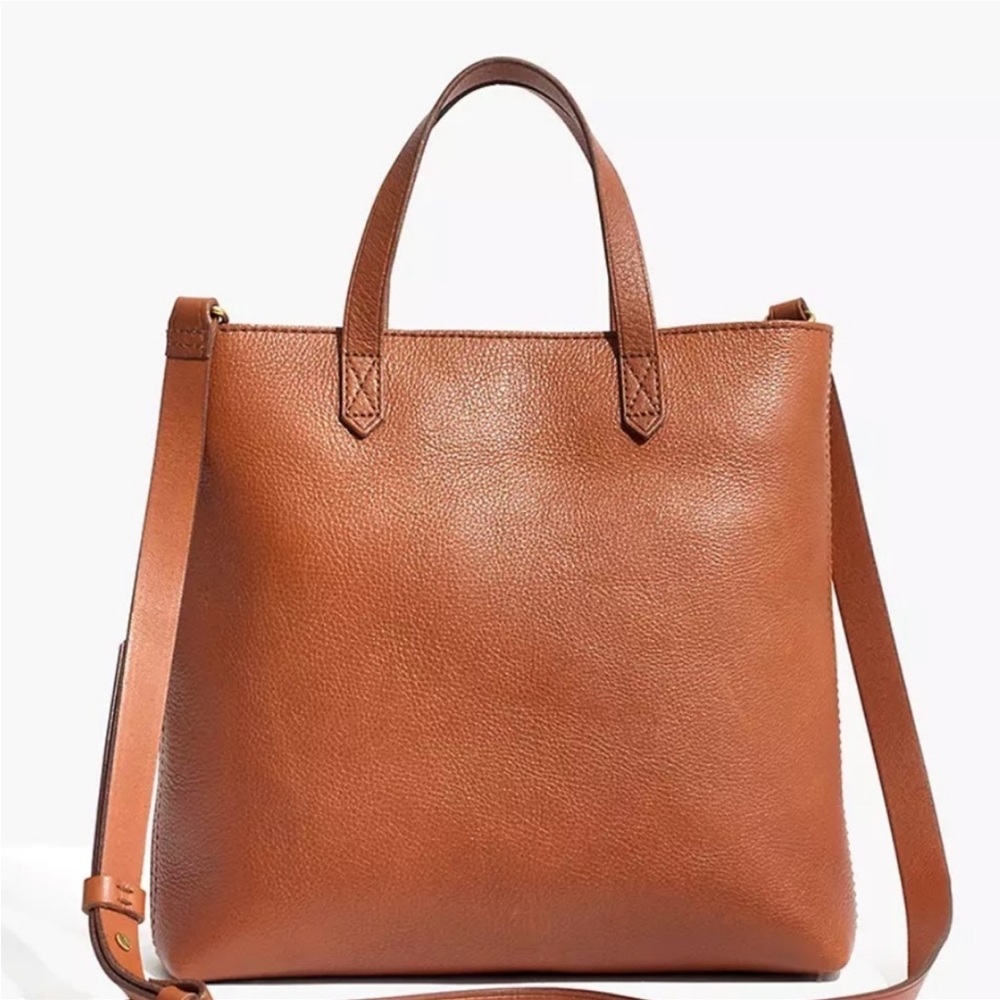 Madewell The Zip-Top Transport Tote with Crossbody strap-Brown Leathe Bag